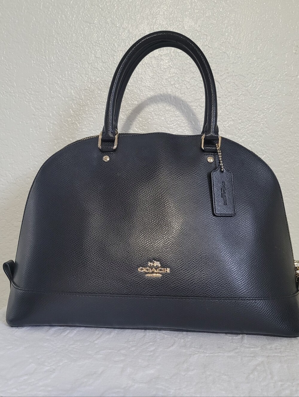 Coach Sierra Dome Satchel Black Pebbled Leather With Double Strap